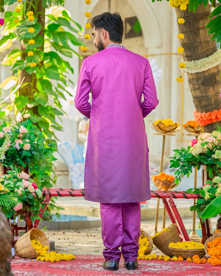 Royal Orchid Floral Embroidered Kurta Set
