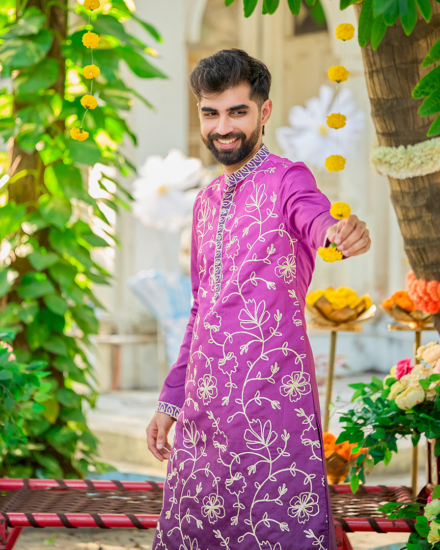 Royal Orchid Floral Embroidered Kurta Set