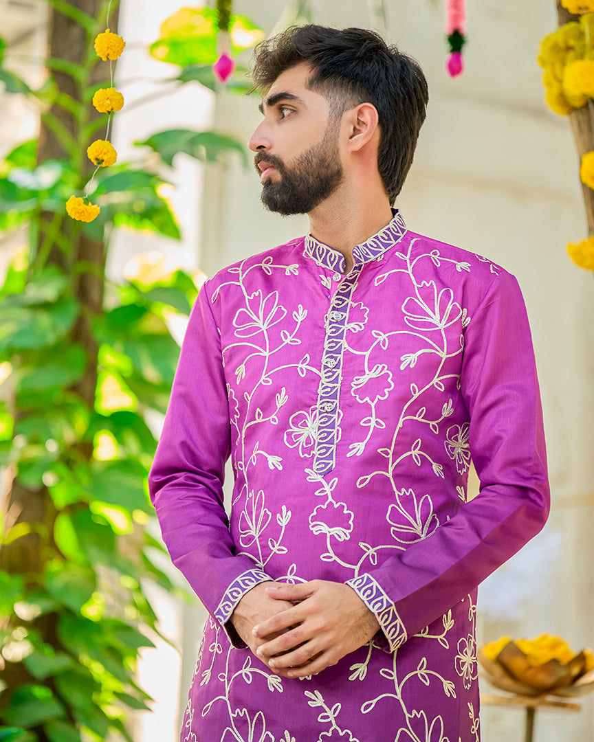 Royal Orchid Floral Embroidered Kurta Set
