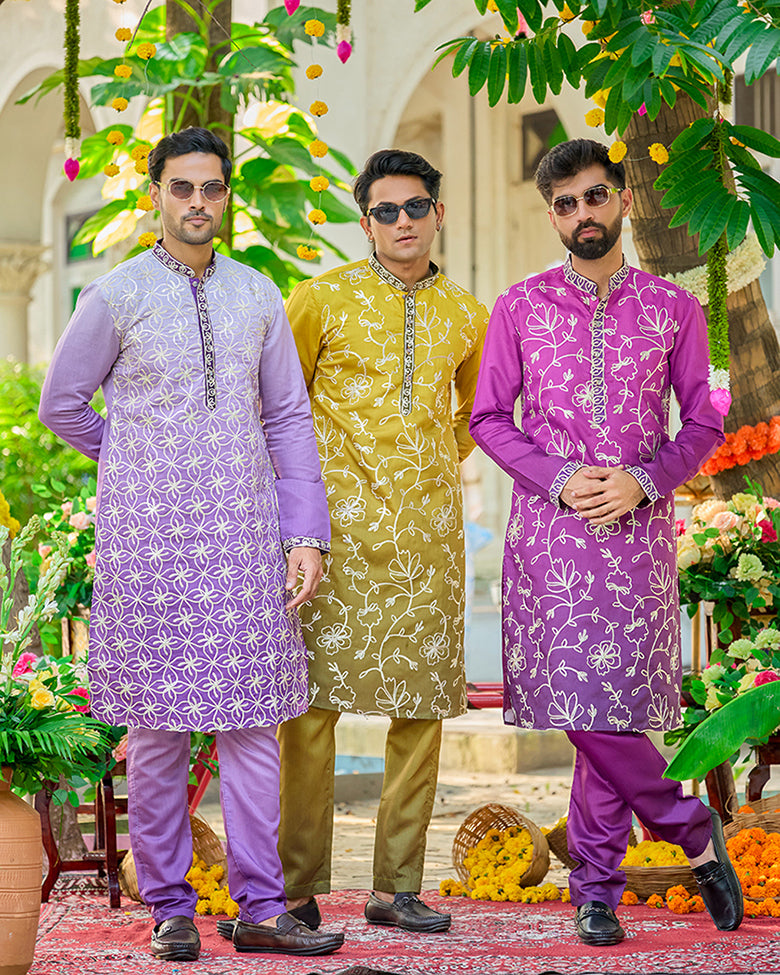 Royal Orchid Floral Embroidered Kurta Set