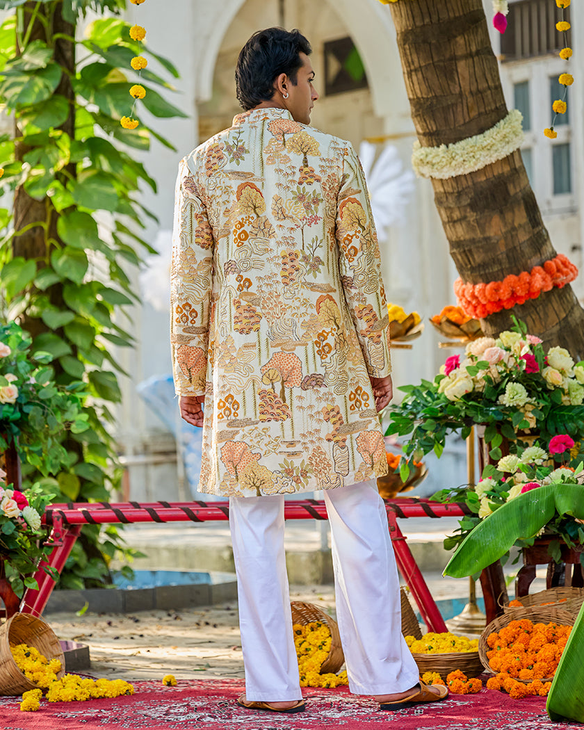 Heritage Mosaic Gold Embroidered Kurta