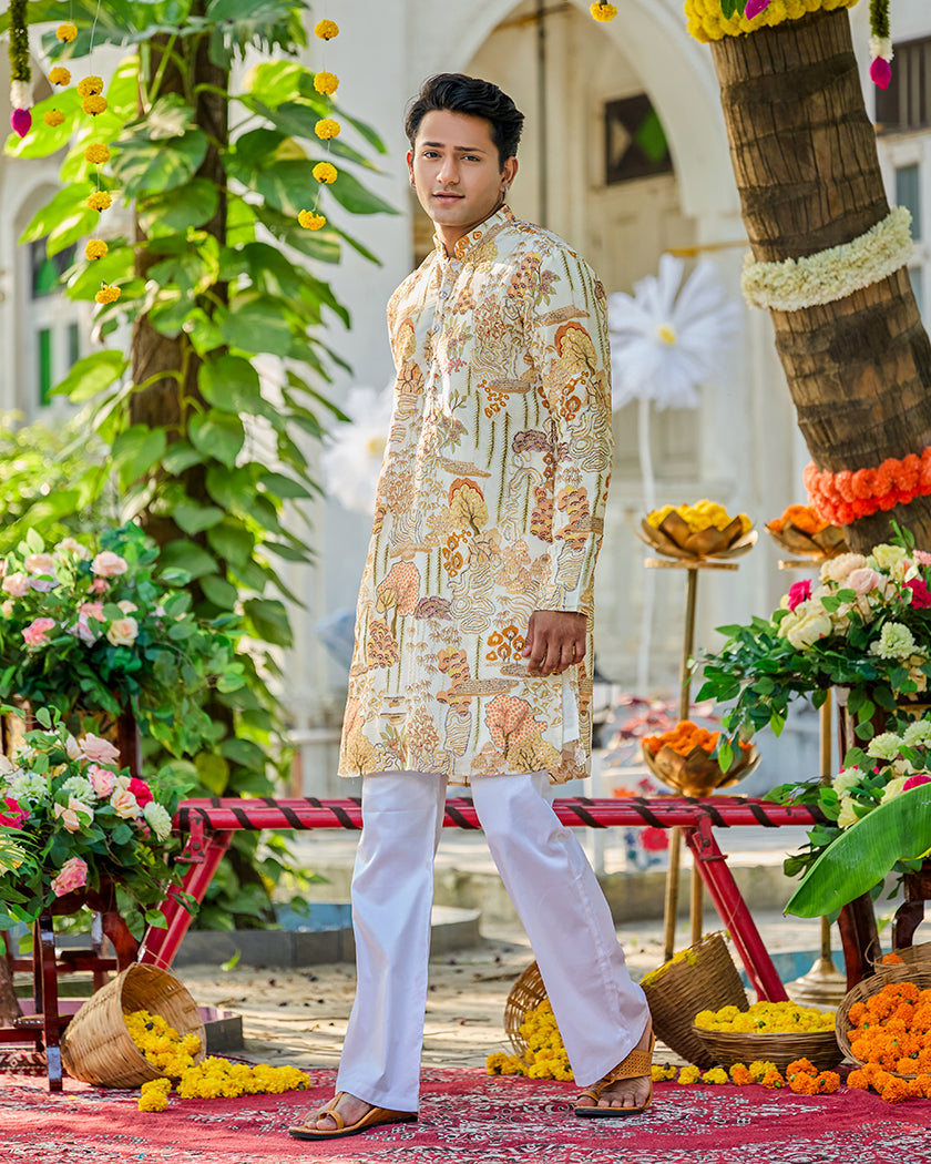 Heritage Mosaic Gold Embroidered Kurta