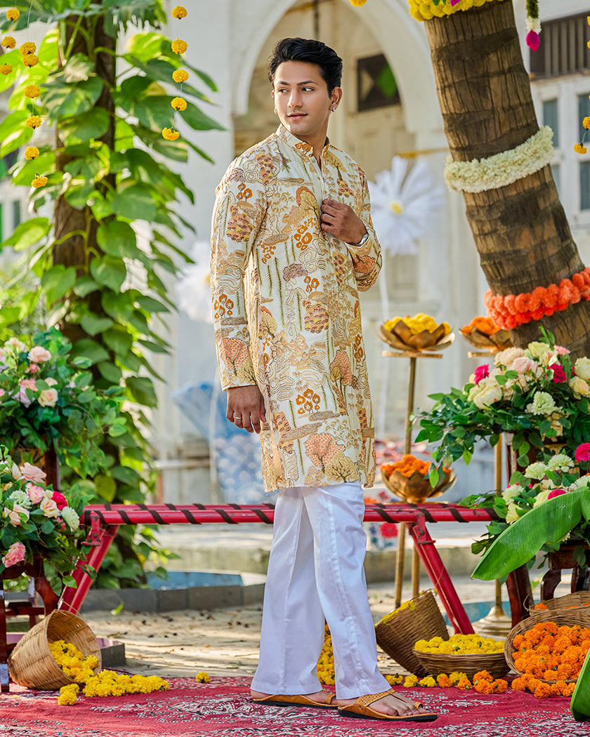 Heritage Mosaic Gold Embroidered Kurta