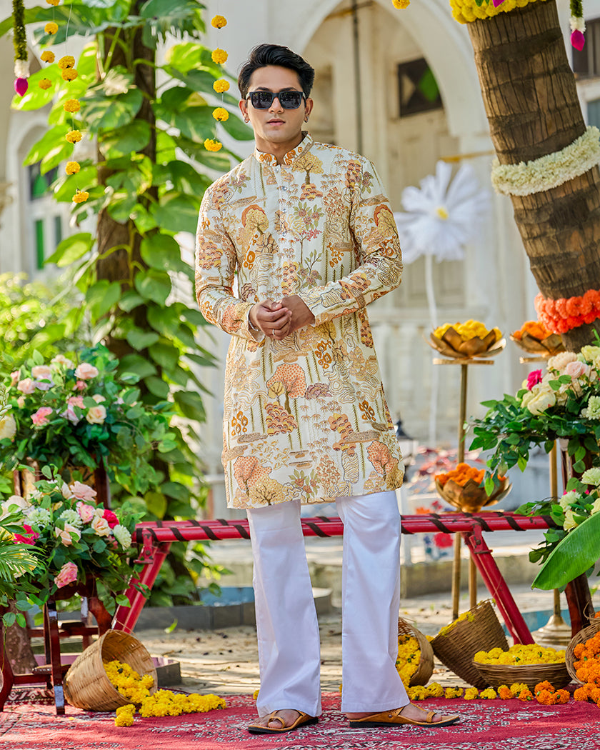 Heritage Mosaic Gold Embroidered Kurta