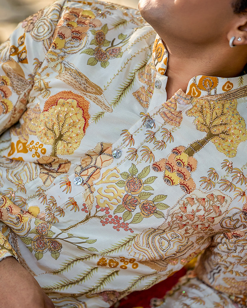 Heritage Mosaic Gold Embroidered Kurta