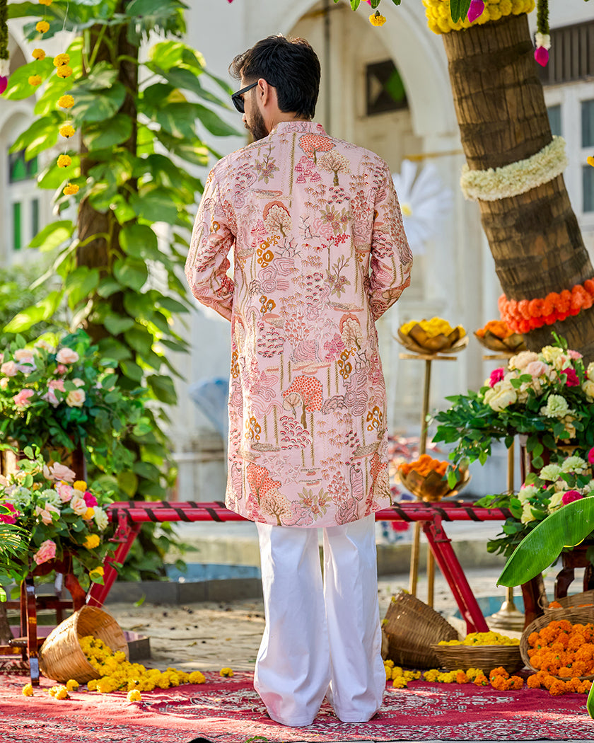 Heritage Floral Blush Embroidered Kurta.