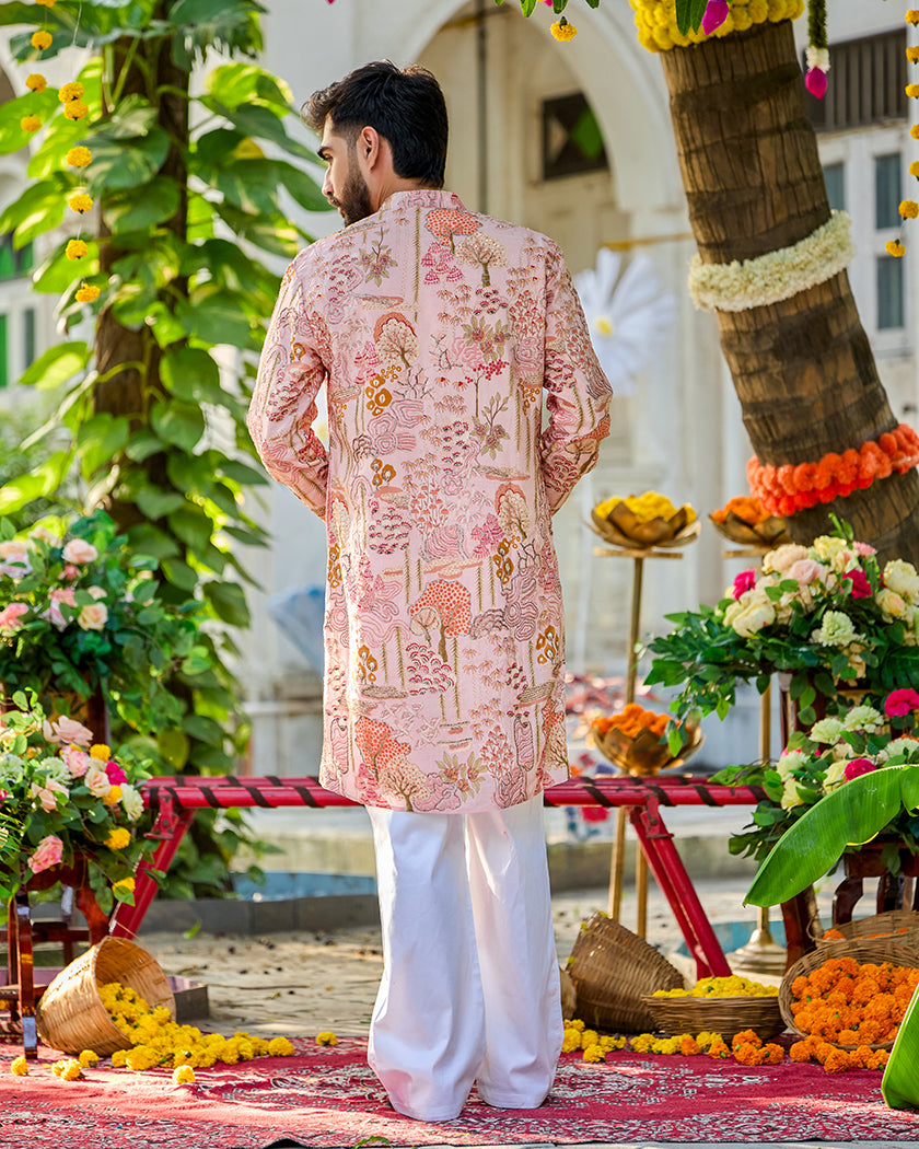 Heritage Floral Blush Embroidered Kurta.