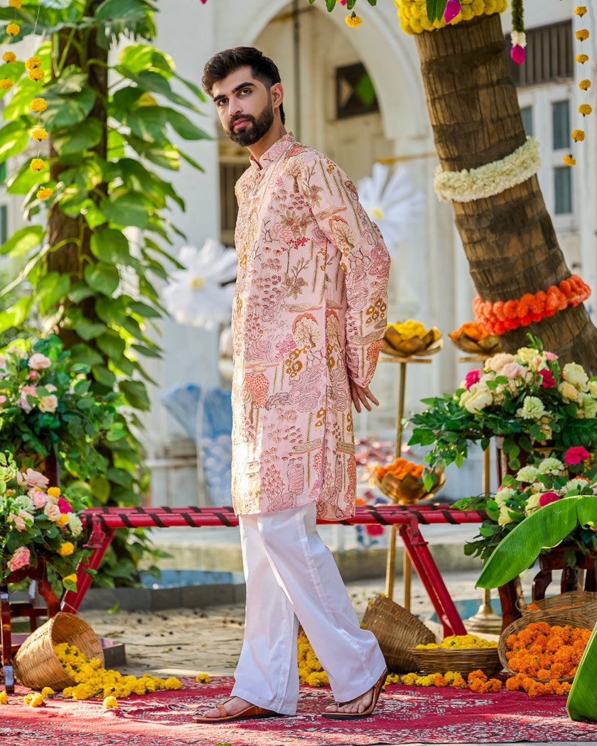 Heritage Floral Blush Embroidered Kurta.