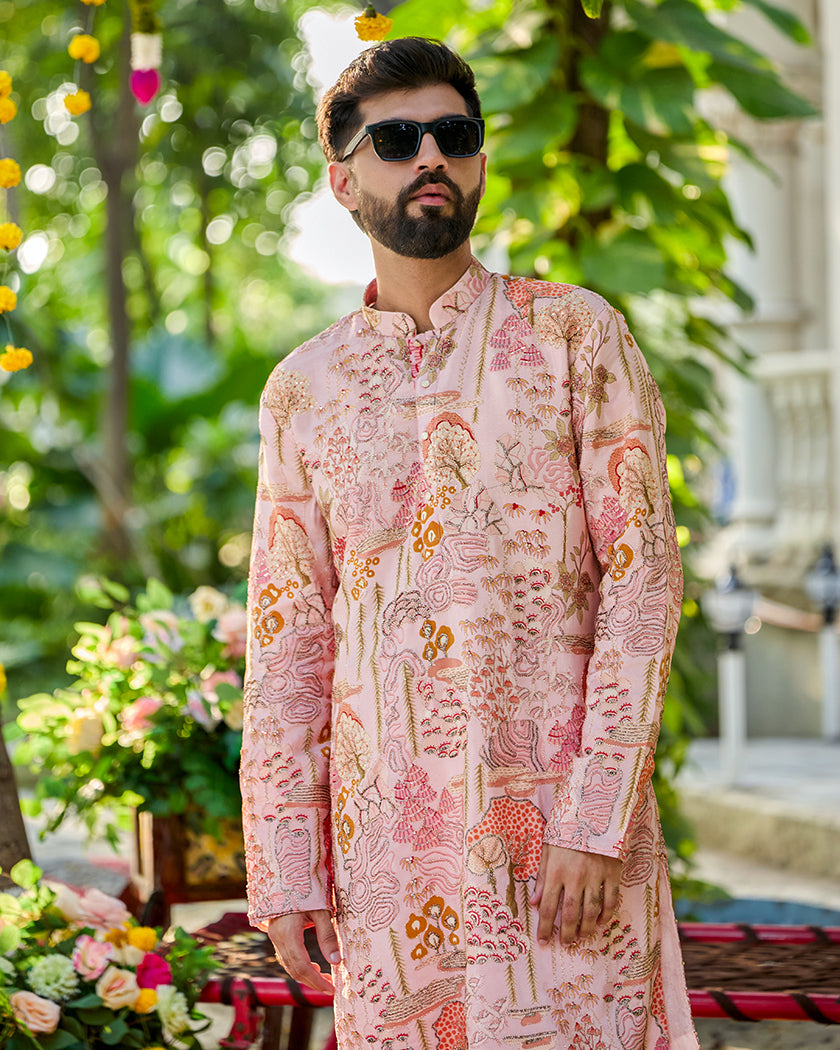 Heritage Floral Blush Embroidered Kurta.