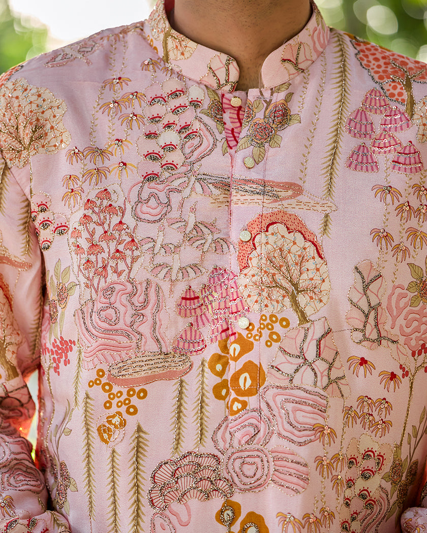 Heritage Floral Blush Embroidered Kurta.