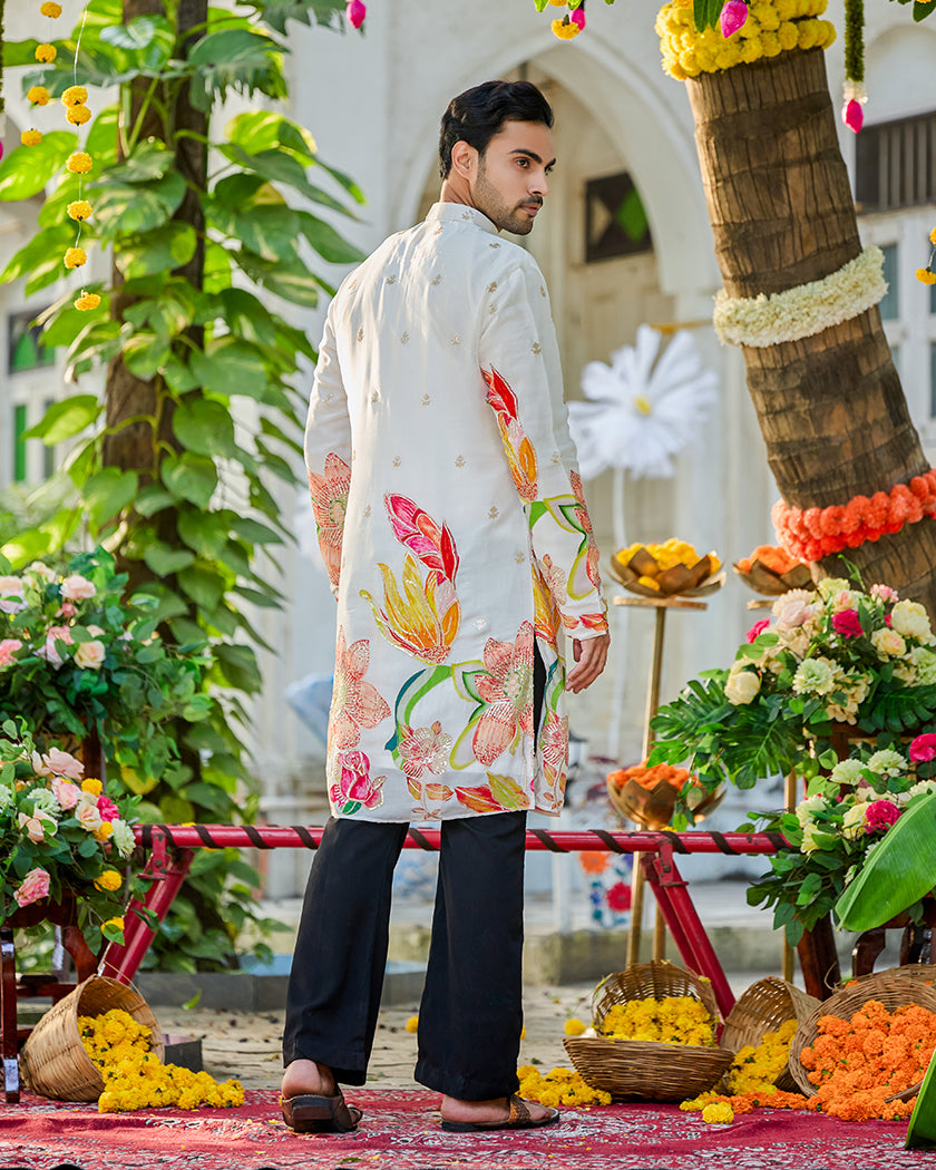 Noir Petal Ivory Embroidered Kurta