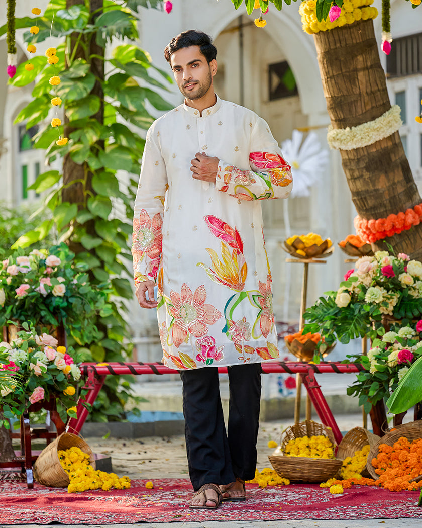 Noir Petal Ivory Embroidered Kurta