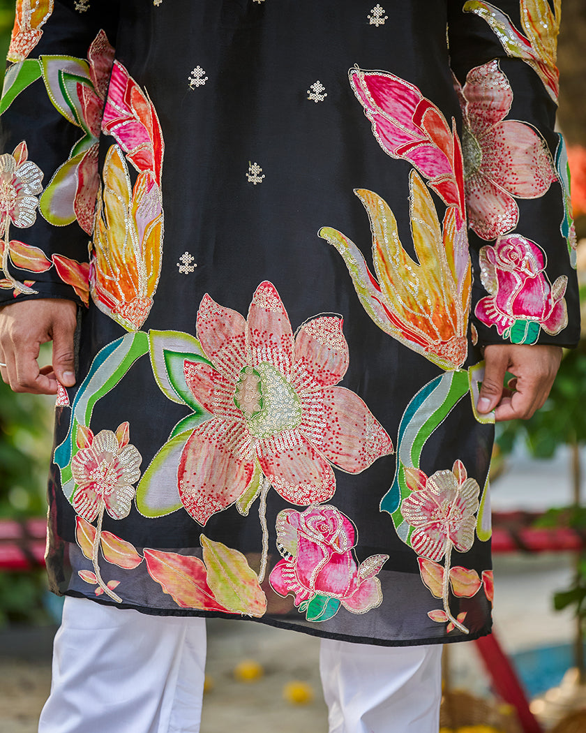 Midnight Bloom Black Embroidered Kurta