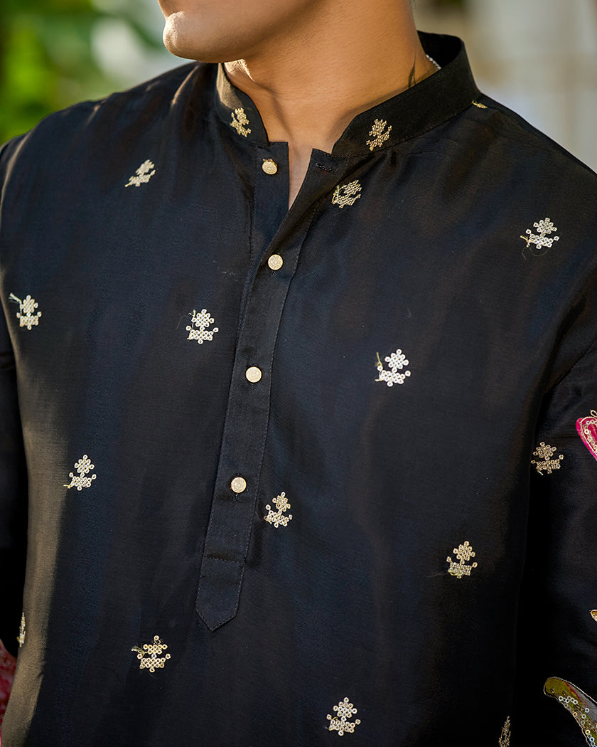 Midnight Bloom Black Embroidered Kurta