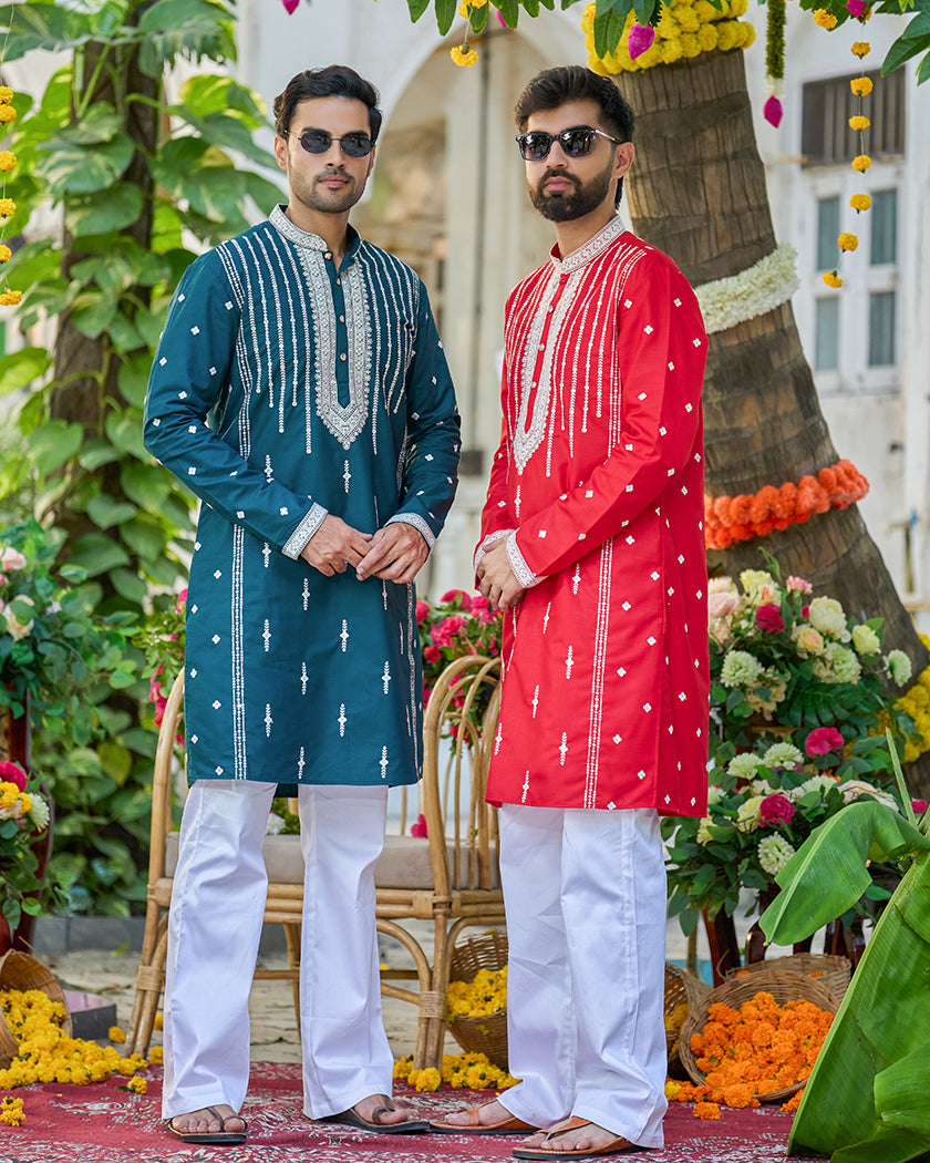 Monarch-Teal Embroidered Kurta.