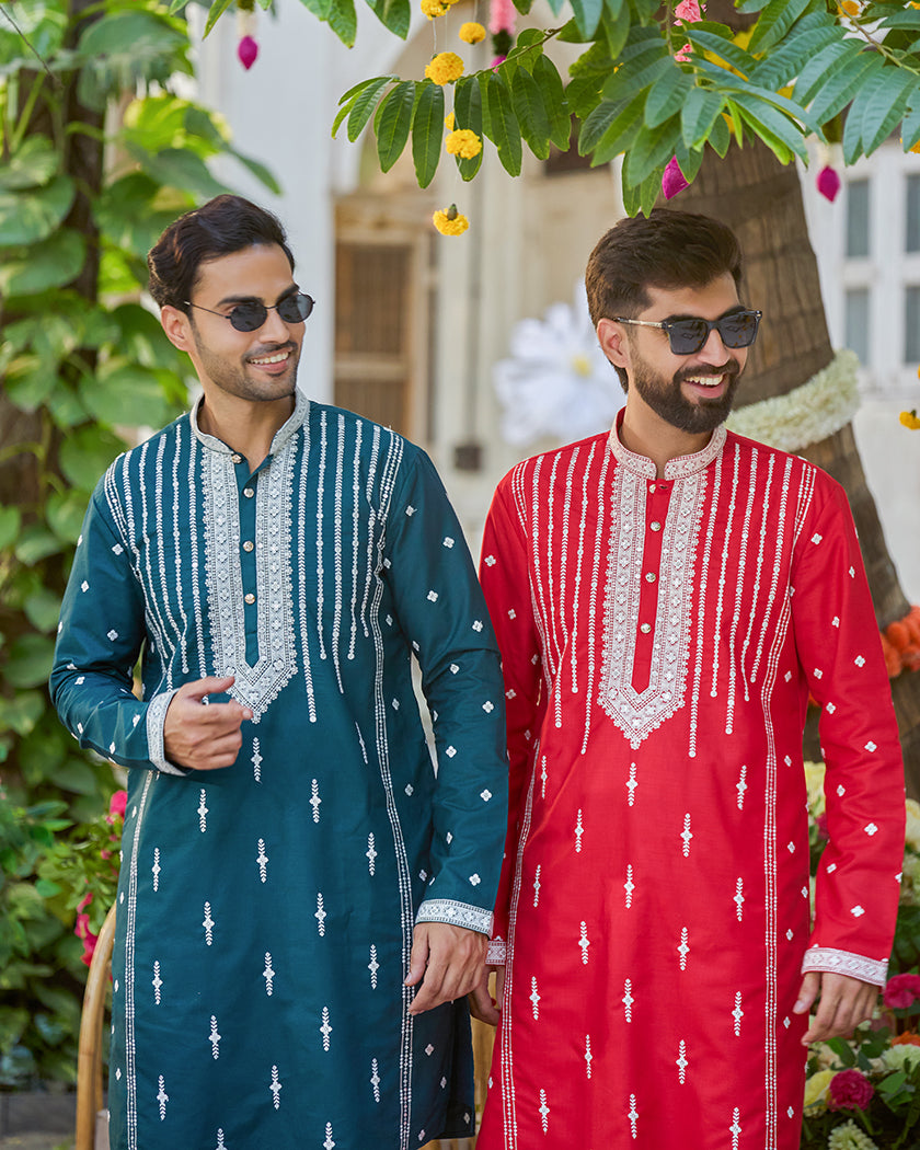 Valor-Crimson Embroidered Kurta.