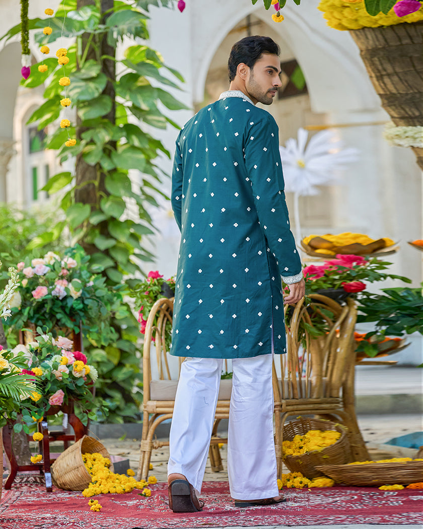 Monarch-Teal Embroidered Kurta.