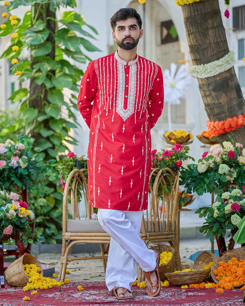 Valor-Crimson Embroidered Kurta.
