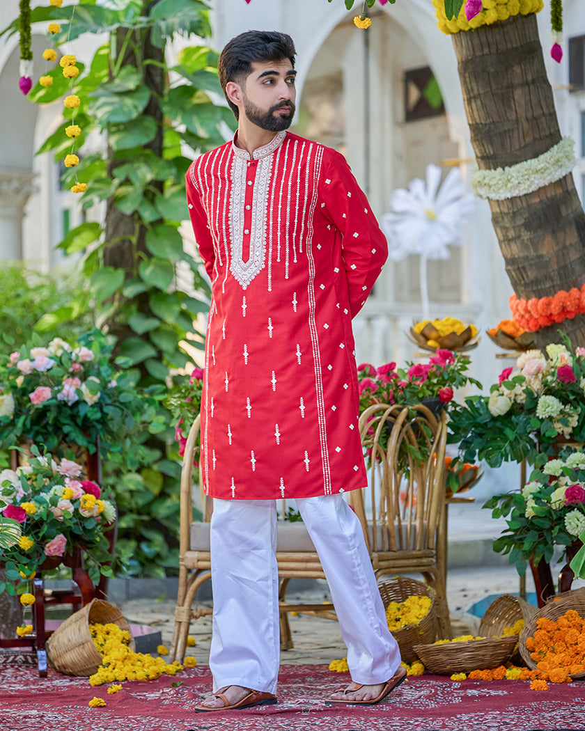 Valor-Crimson Embroidered Kurta.