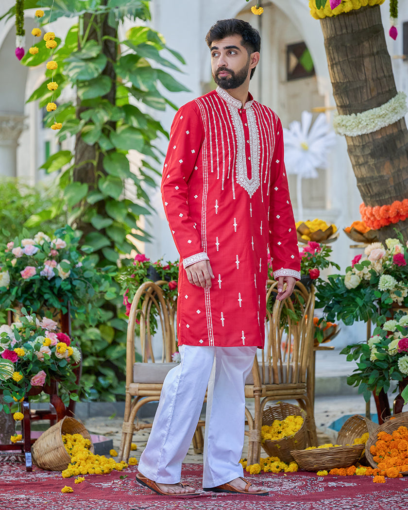 Valor-Crimson Embroidered Kurta.