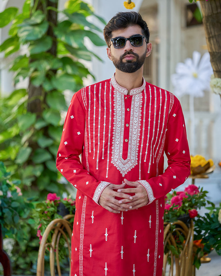 Valor-Crimson Embroidered Kurta.
