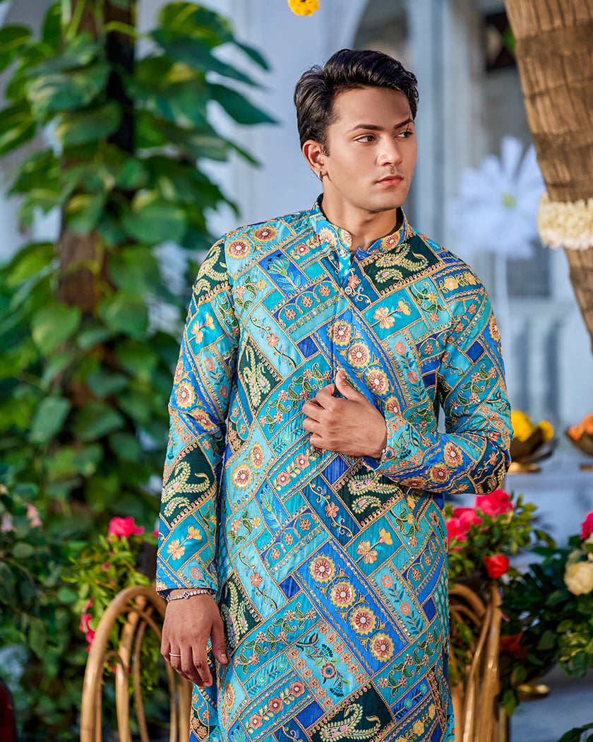 Regal Mosaic Blue Kurta