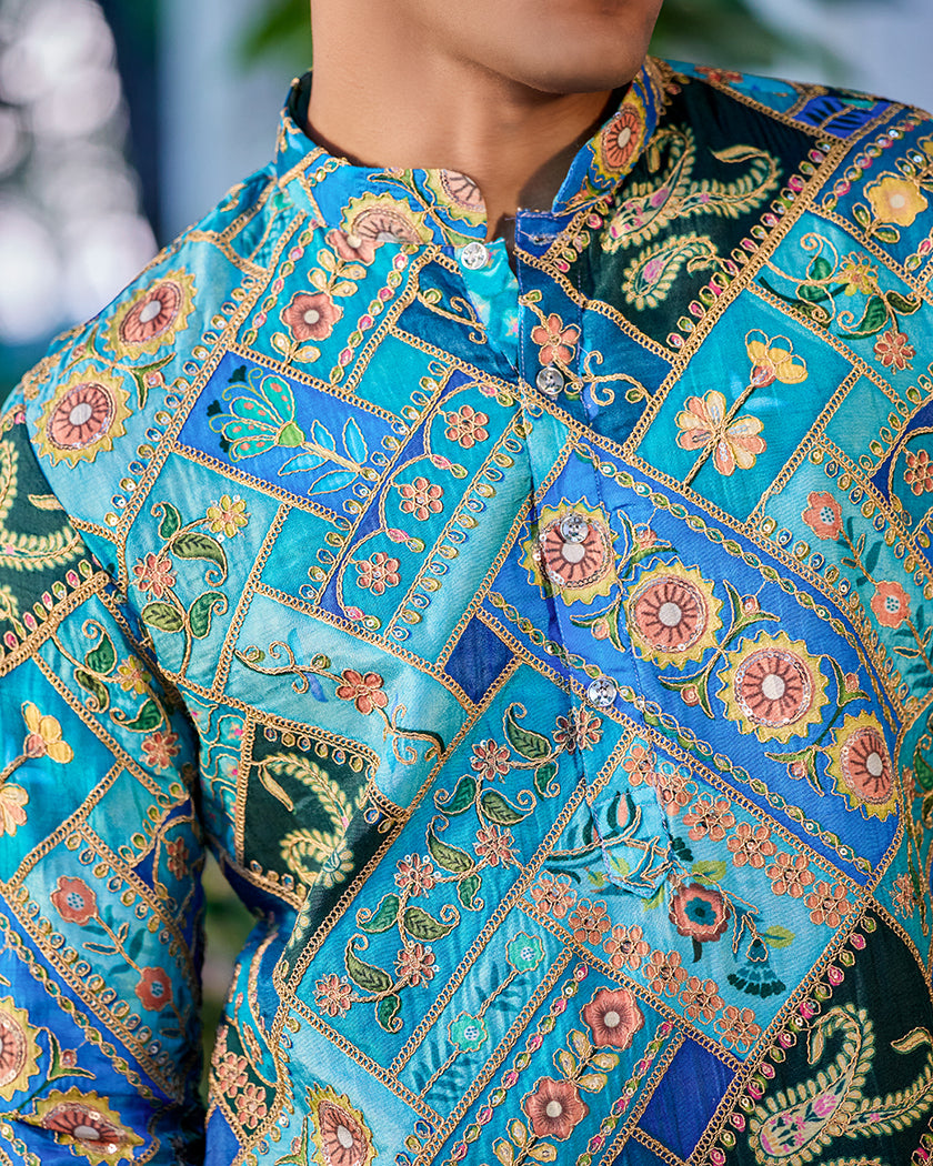 Regal Mosaic Blue Kurta