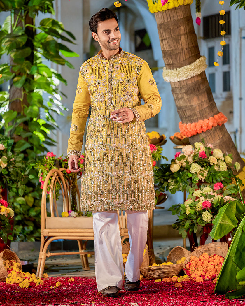 Allure Golden Embroidered Kurta.