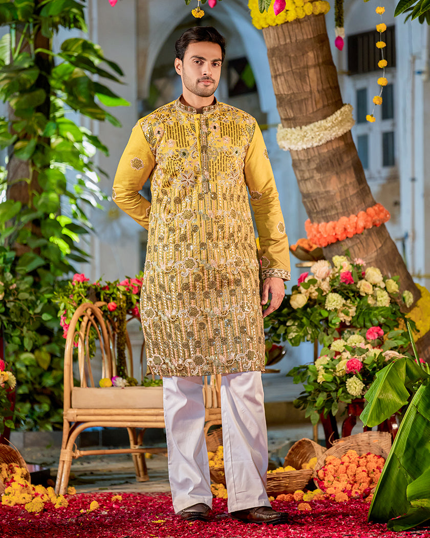 Allure Golden Embroidered Kurta.