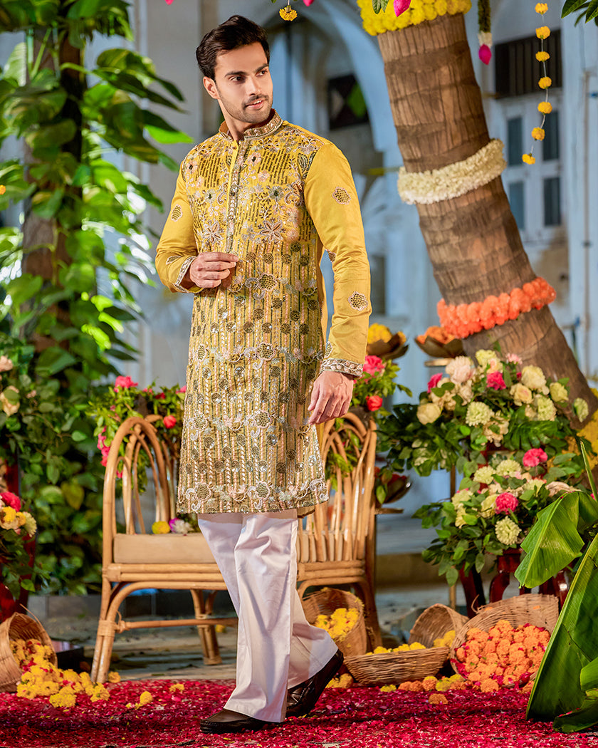 Allure Golden Embroidered Kurta.
