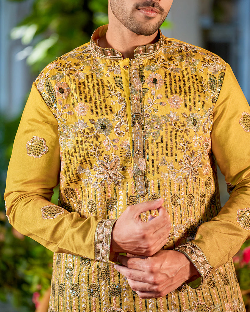 Allure Golden Embroidered Kurta.