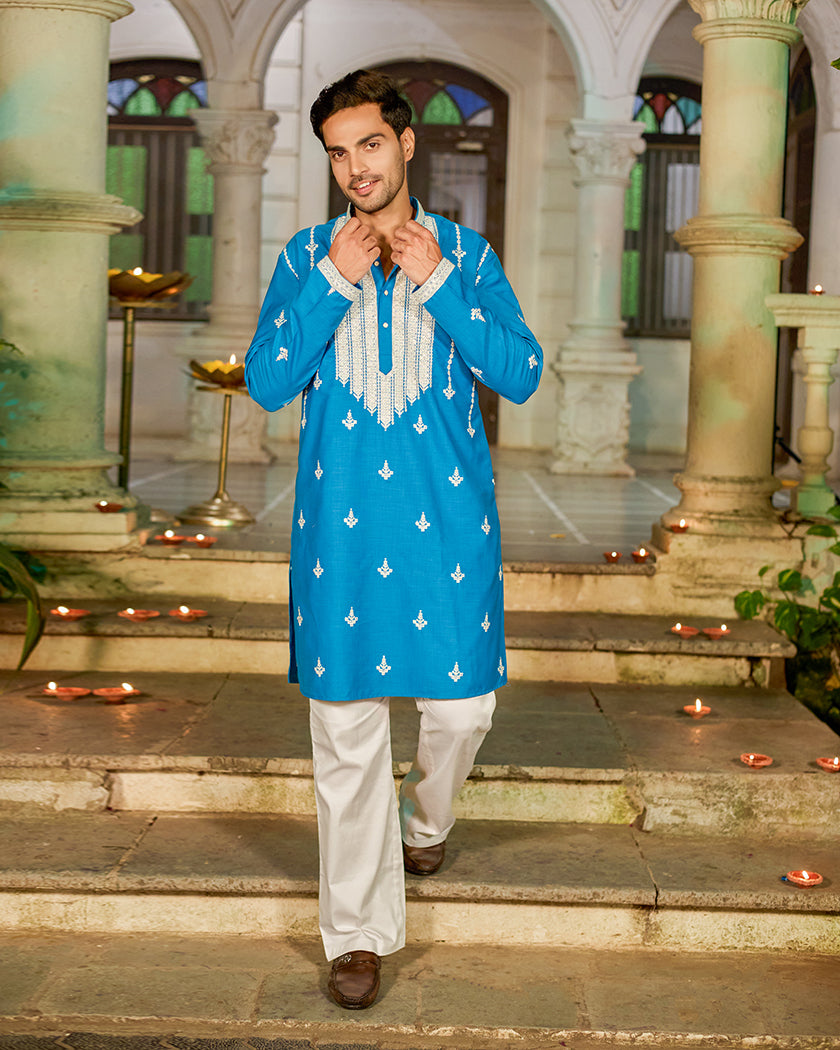 Cerulean Majesty Embroidered Kurta.