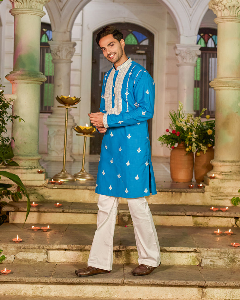 Cerulean Majesty Embroidered Kurta.