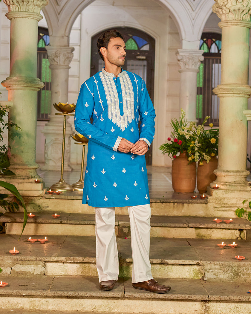 Cerulean Majesty Embroidered Kurta.