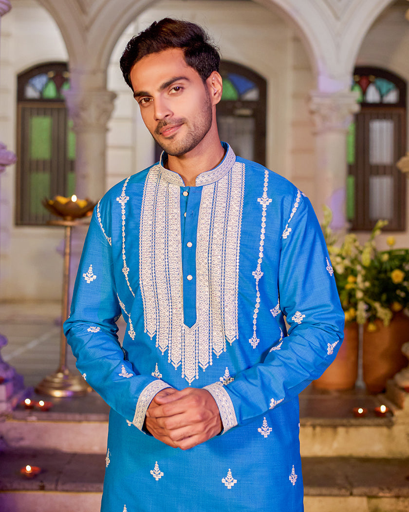 Cerulean Majesty Embroidered Kurta.