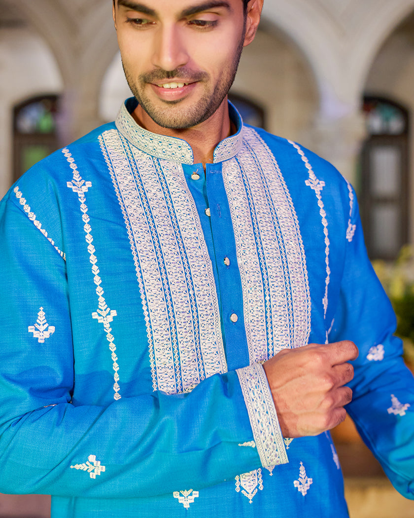 Cerulean Majesty Embroidered Kurta.