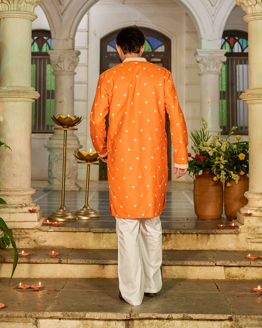 Heritage-Saffron Embroidered Kurta.