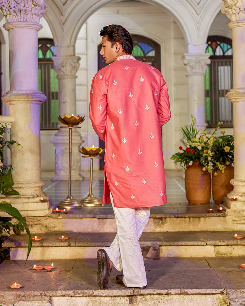 Coral Elegance Embroidered Kurta.