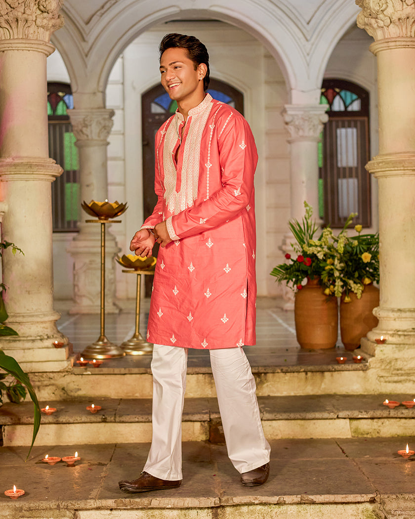 Coral Elegance Embroidered Kurta.