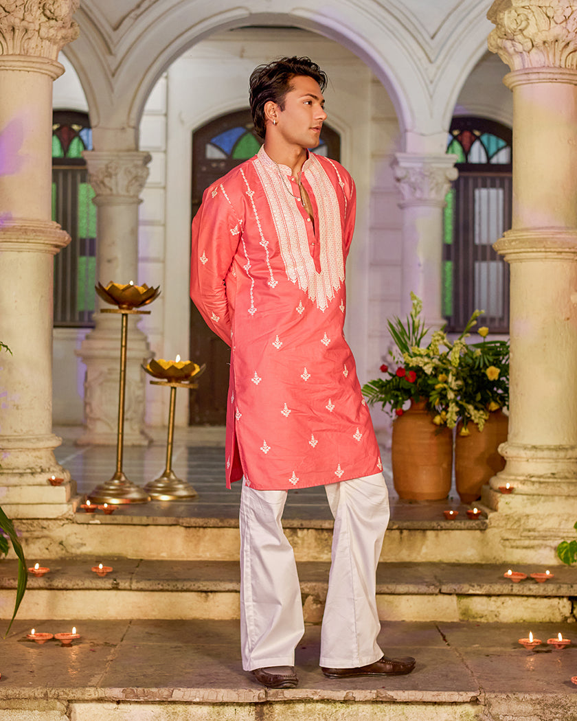 Coral Elegance Embroidered Kurta.