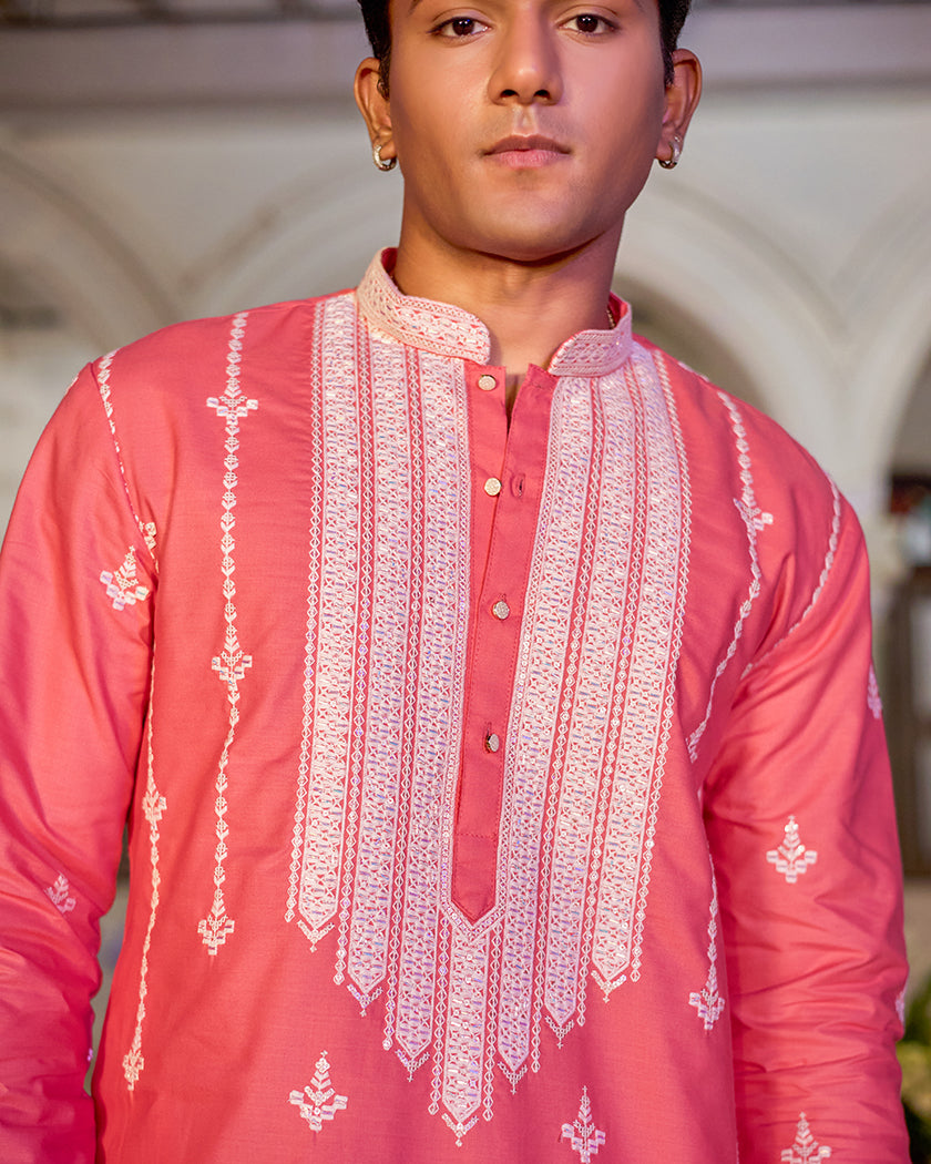 Coral Elegance Embroidered Kurta.