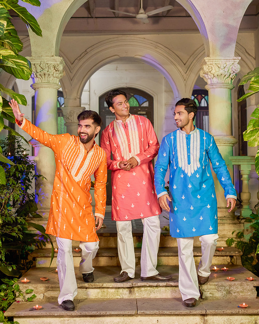 Heritage-Saffron Embroidered Kurta.