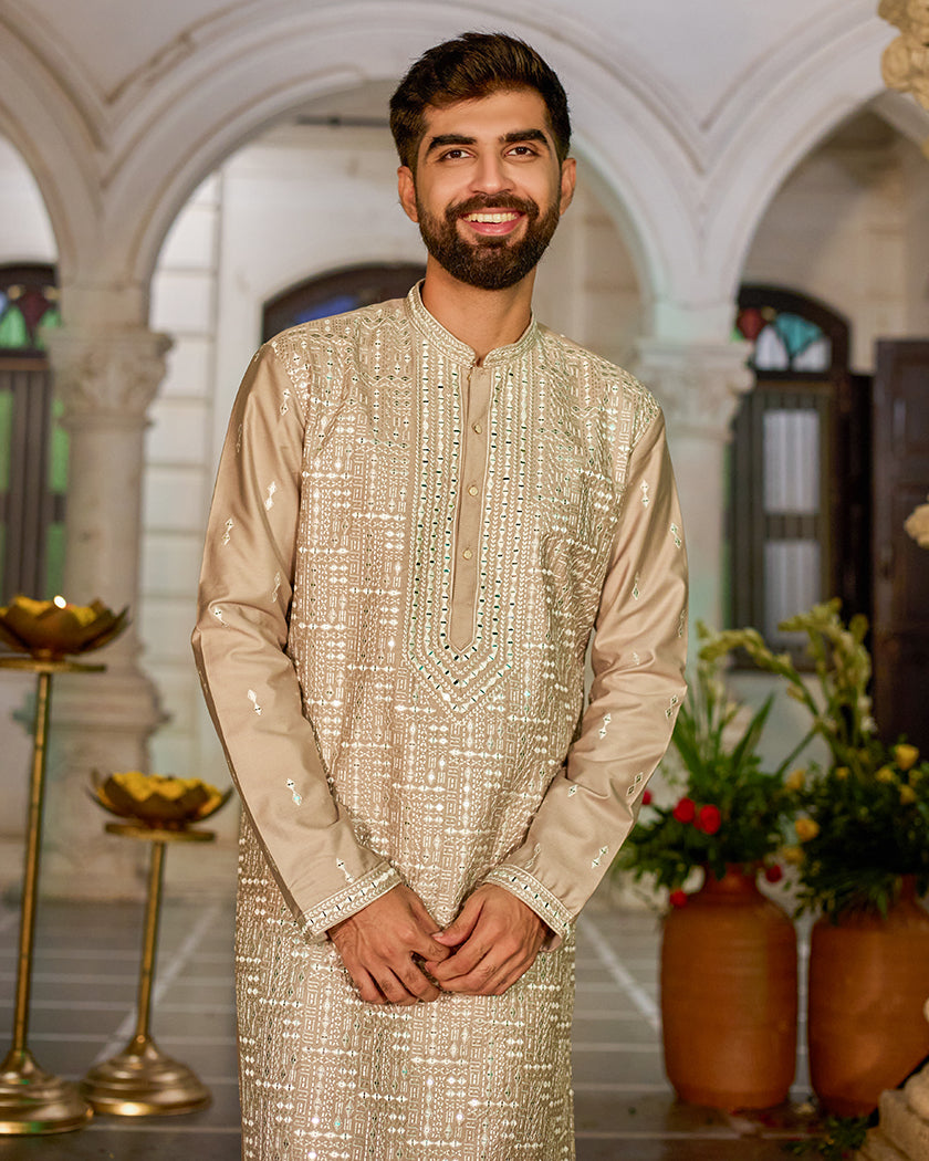 Champagne Royale Embroidered Mirror Kurta.