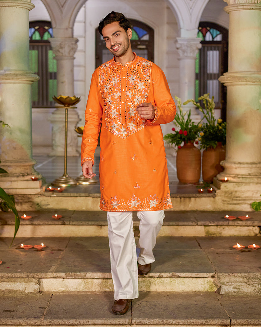 Sunset Radiance Mirror Embroidered Kurta