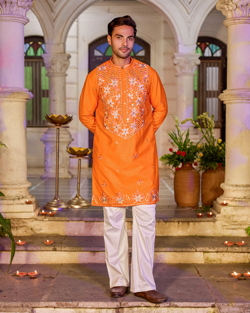 Sunset Radiance Mirror Embroidered Kurta