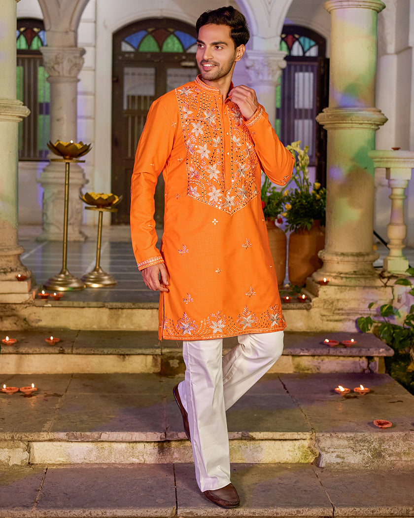 Sunset Radiance Mirror Embroidered Kurta