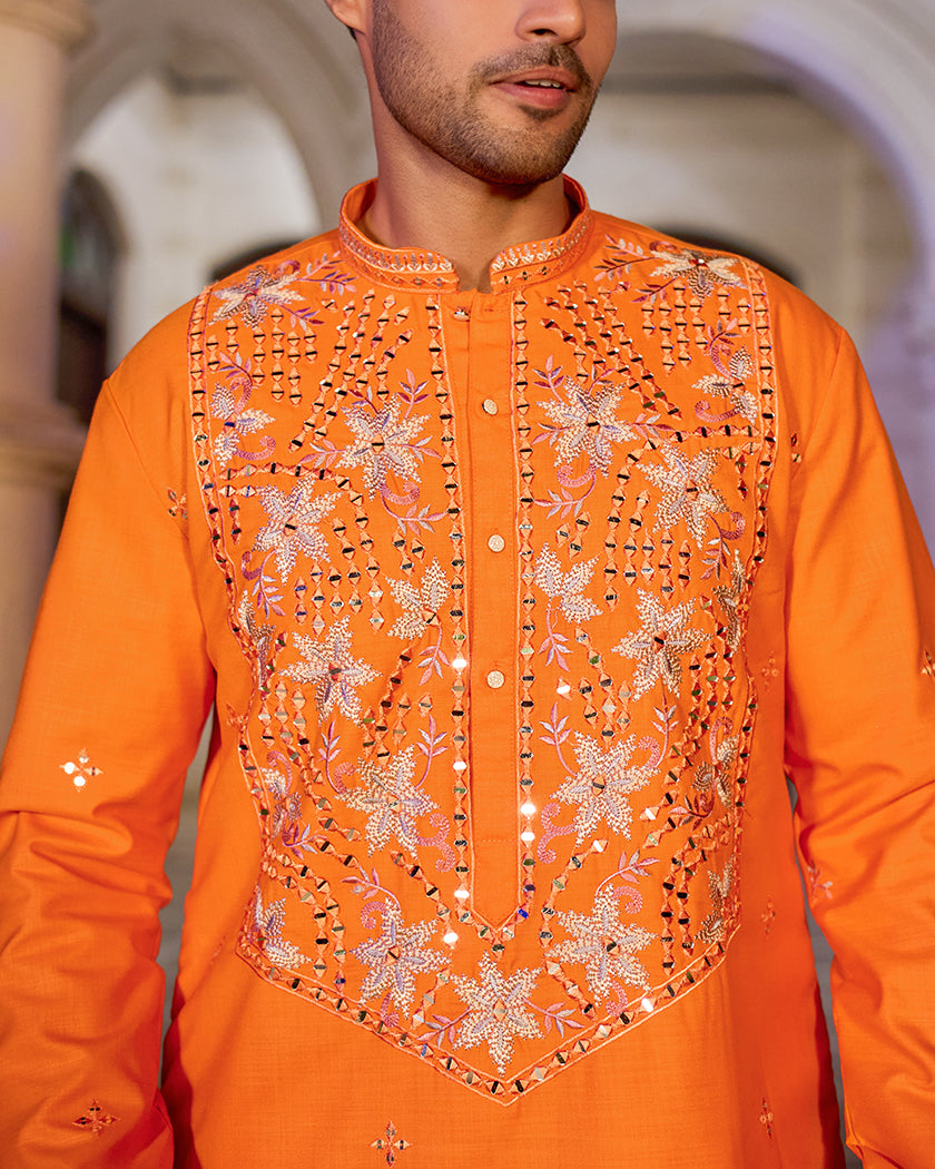 Sunset Radiance Mirror Embroidered Kurta