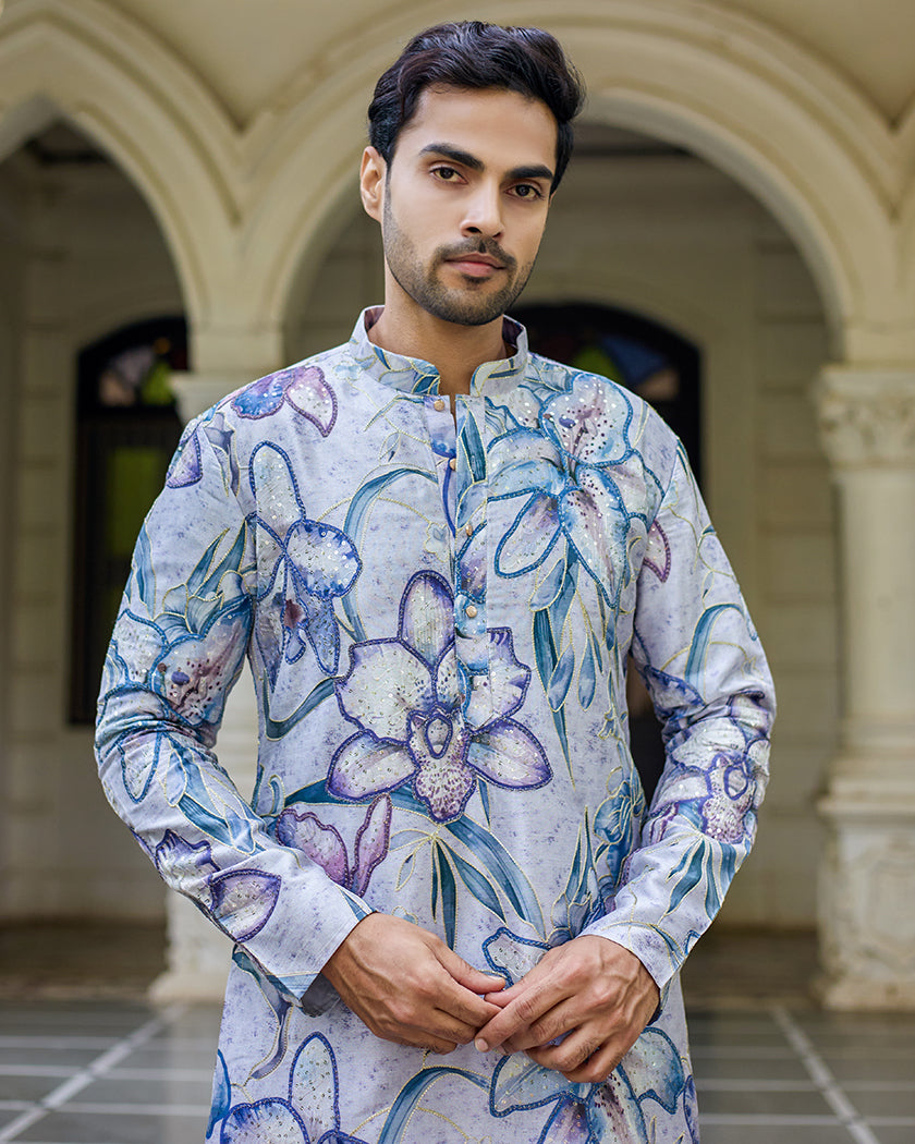 Elegance Azure Embroidered kurta set.