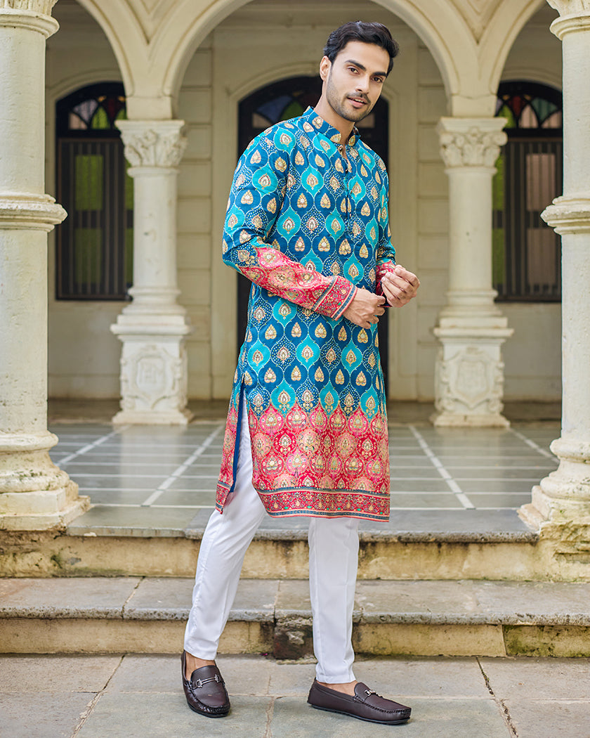Royal Blue Bandhani Jacquard Kurta