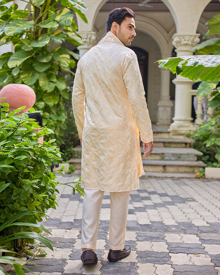 Sovereign Grace Cream Embroidered Kurta with Stole
